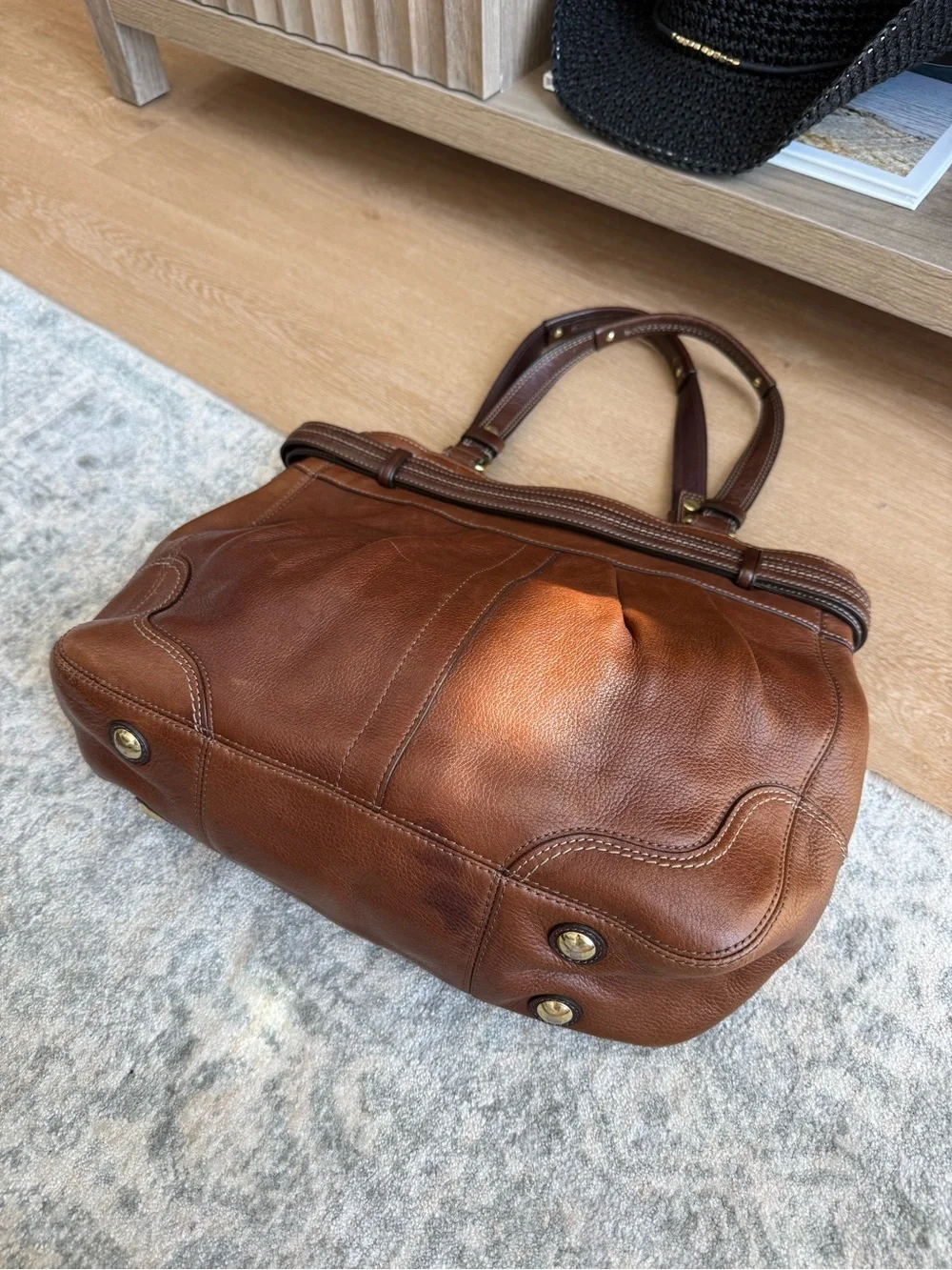 Coach Brown Leather Tote with Gold-Tone Horsebit